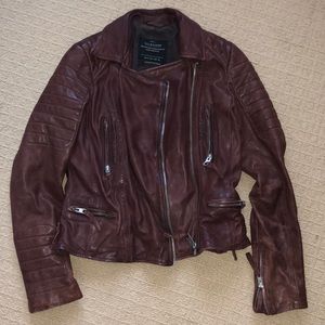 ALL SAINTS Burgundy Leather Jacket